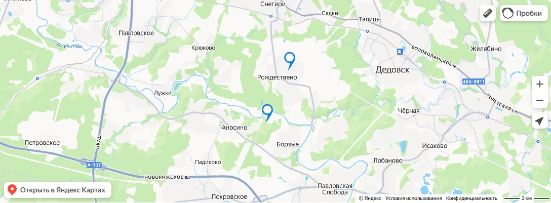 Карта зоны доставки бетона в Павловскую Слободу и коттеджные посёлки Новорижского направления от заводов ЕвроСтройБетон