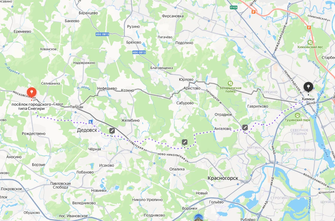 Карта зоны доставки бетона в Химки, Новогорск и Сходню от заводов ЕвроСтройБетон в Снегирях